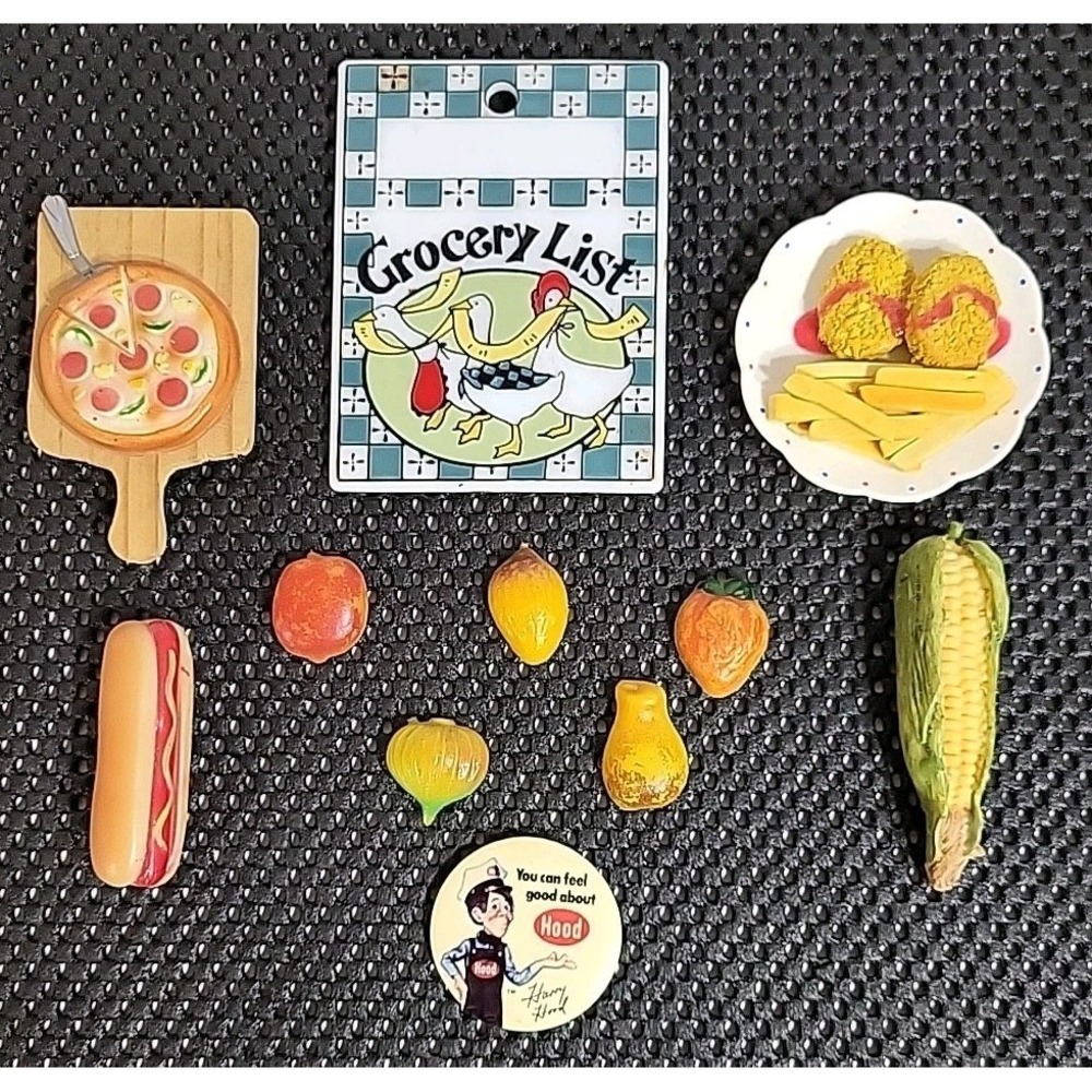 Vtg Retro Food Magnet Lot Of 11 Fruits Vegetables Pizza Hot Dog Harry Hood
